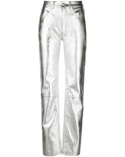 Marine Serre Crescent Moon-debossed Leather Trousers - White