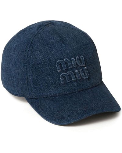 Miu Miu Cappello da baseball denim con ricamo - Blu