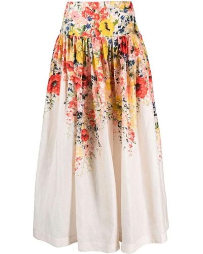 Zimmermann Falda estampada floral con detalles fruncidos - Blanco