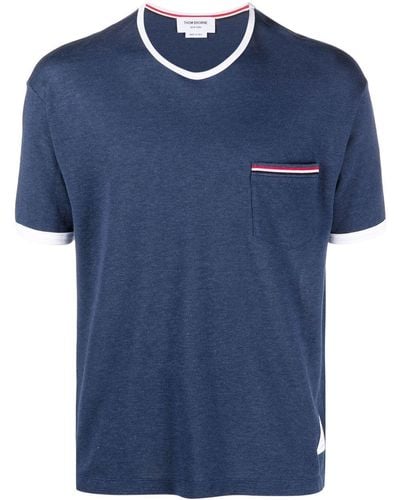 Thom Browne T-shirt Met Gestreepte Zoom - Blauw
