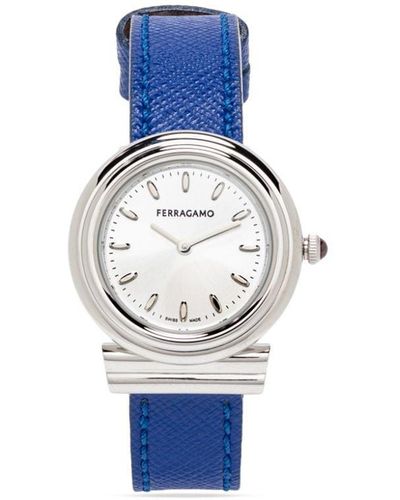 Ferragamo Gancini Leather 28 Mm Horloge - Blauw