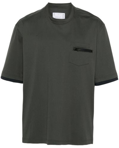 Sacai Panelled Crew-neck Cotton T-shirt - Green