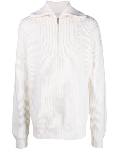 Drole de Monsieur Ribbed Zip-front Sweater - White