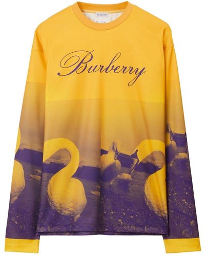 Burberry Swan-print Cotton Sweatshirt - Yellow