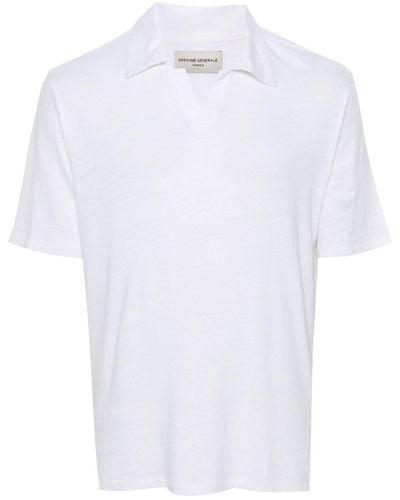 Officine Generale Slub Linen Polo Shirt - White