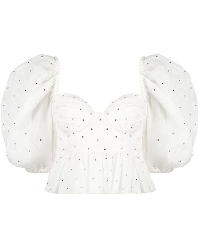 ANOUKI Crystal-embellished Puff-sleeve Blouse - White