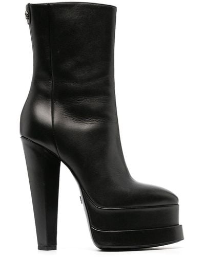 Roberto Cavalli 153mm Leather Platform Boots - Black
