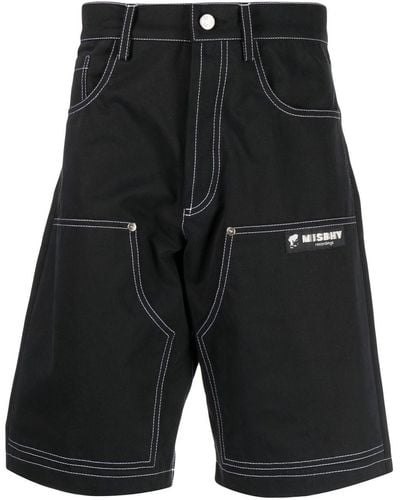 MISBHV Pantalones cortos rectos con costuras en contraste - Negro
