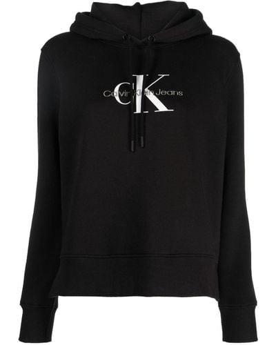 Calvin Klein Logo-embroidered Drawstring Hoodie - Black