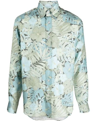 Tom Ford Floral-print Button-down Shirt - Blue