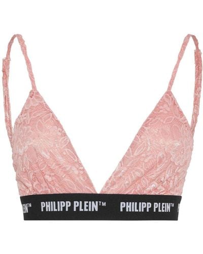 Philipp Plein Logo-band Lace Triangle Bra - Pink