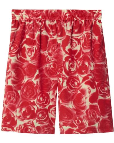 Burberry Rose Print Shorts - Red