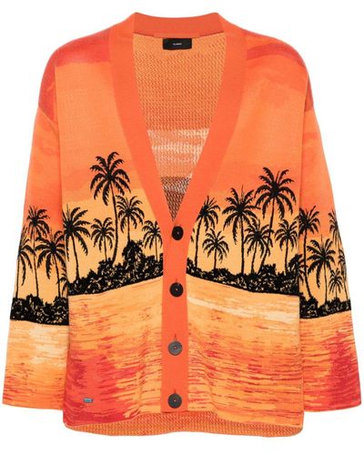 Alanui Kerala Sunset Intarsia-Knit Cardigan - Orange