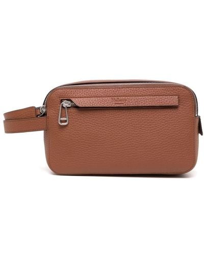 Mulberry Double-zip Logo-embossed Wash Case - Brown