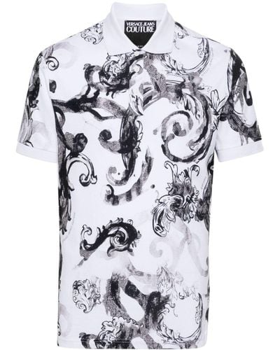 Versace Poloshirt mit Barockmuster - Weiß