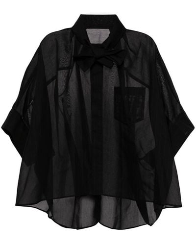 Sacai Semi-doorzichtige Blouse Met Lange Achterkant - Zwart