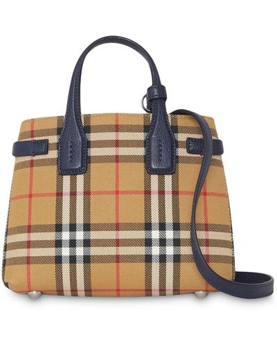 Burberry De Kleine Handtas Van Leer Met Vintage Ruit - Blauw