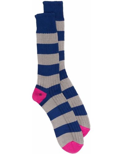 Mackintosh Striped Knitted Cotton Socks - Gray