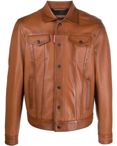DSquared² Button-up Leather Jacket - Brown