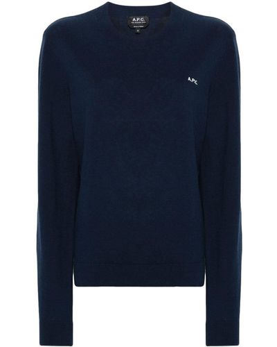 A.P.C. Logo-Embroidered Sweater - Blue