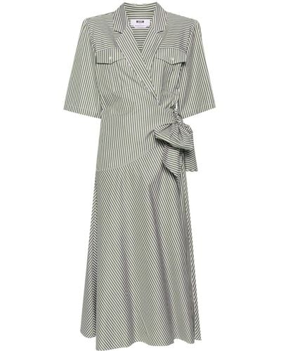 MSGM Candy-striped Cotton Midi Dress - Grey