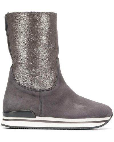Hogan Ankle Platform Boots At60 Suede Logo Grey
