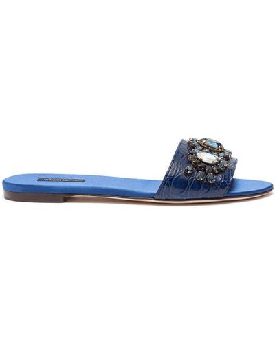 Dolce & Gabbana Bejewelled Leather Sandals - Blue
