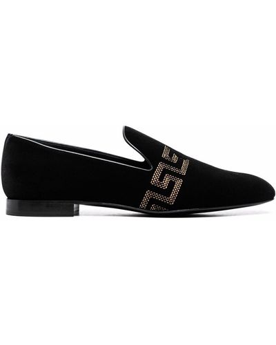 Versace Embroidered Velvet Loafers - Black