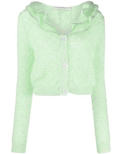Alessandra Rich Ruffle-detail Open-knit Cardigan - Green