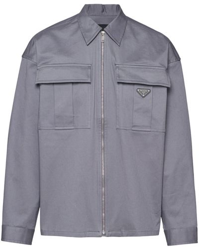 Prada Triangle-logo Shirt Jacket - Grey