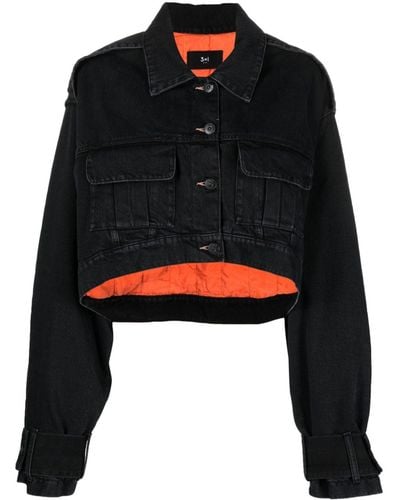 3x1 Cropped Denim Jacket - Black
