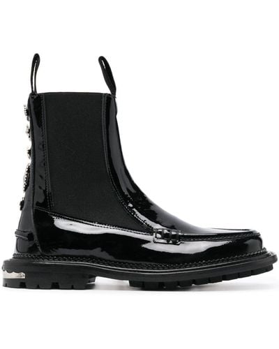 Toga Stud-embellished Leather Ankle Boots - Black