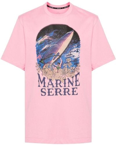 Marine Serre Illustration-print Organic Cotton T-shirt - Pink