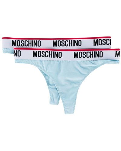 Moschino Logo-waistband Thong - Blue