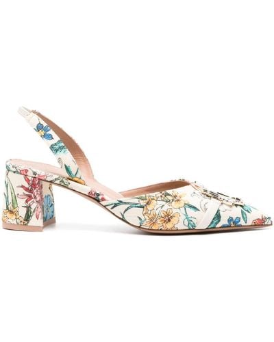Malone Souliers Floral Cream 60mm Slingback Mules - Metallic