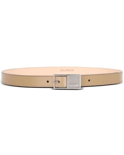 Balmain Thin Signature Leather Belt - Natural