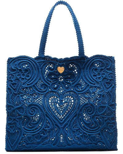 Dolce & Gabbana Großer Beatrice Shopper aus Cordonetto-Spitze - Blau
