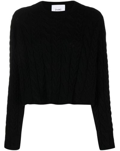 Nude Round-neck Cable-knit Sweater - Black