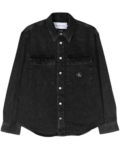 Calvin Klein Logo-patch Denim Shirt - Black