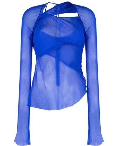 Rachel Gilbert Quinn Semi-sheer Silk Top - Blue