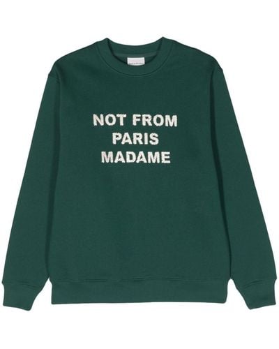 Drole de Monsieur Slogan-embroidered Cotton Sweatshirt - Green