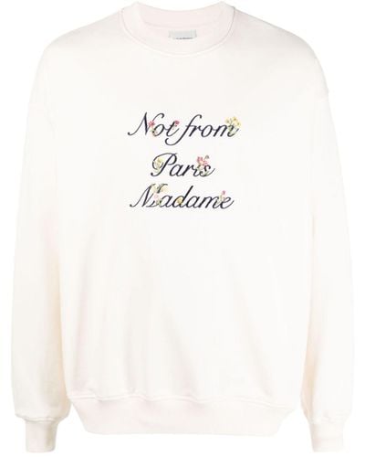 Drole de Monsieur Text-print Cotton Sweatshirt - Natural