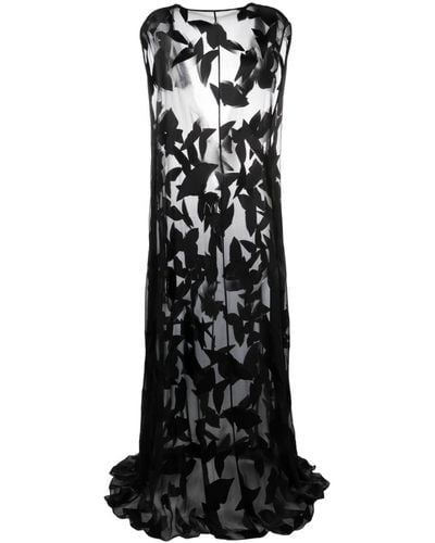 Saint Laurent Butterfly-jacquard Semi-sheer Maxi Dress - Black