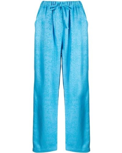Bambah Pantalon Torin en lin à imprimé abstrait - Bleu