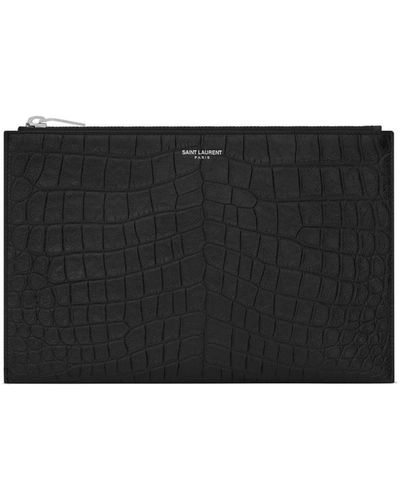 Saint Laurent Coque d'Ipad façon crocodile - Noir