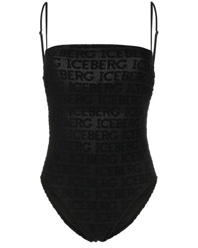 Iceberg Logo Jacquard One-piece Swimsuit - Black