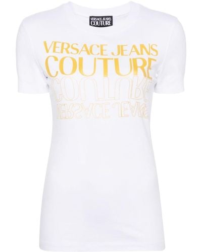 Versace Jeans Couture Upside Down-Logo Cotton T-Shirt - White