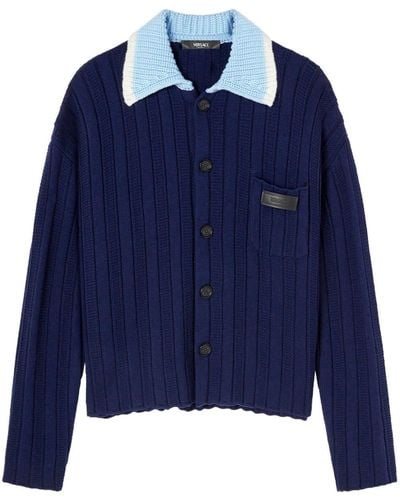 Versace Contrasting Collar Knitted Shirt - Blue