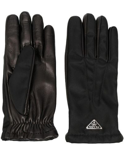 Prada Triangle-logo Leather Gloves - Black