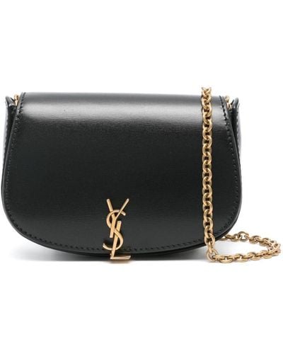 Saint Laurent Mini sac en cuir à plaque logo - Noir